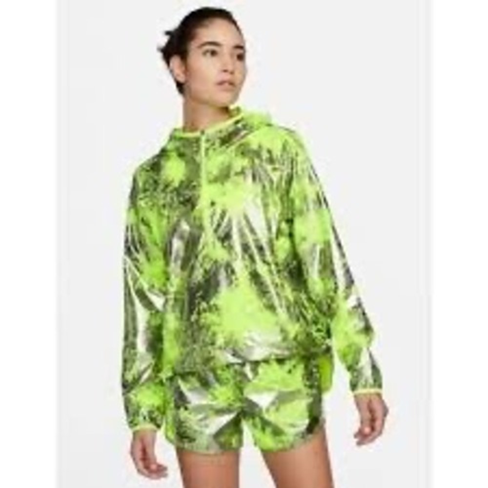 Nike Running Pullover Jacket Womens Medium Volt Metallic Paint Splatter  eon